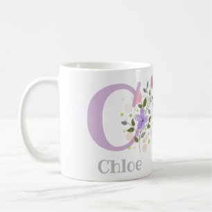 Mug Premier nom initial plus nom Chloe avec fleurs