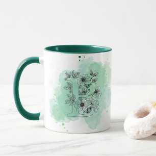 Mug Première B Aquarelle Monogramme Vert Botanique