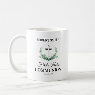 Mug Première communion feuille verte 