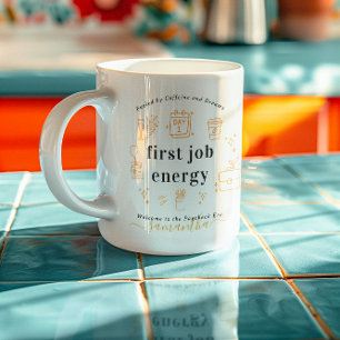 Mug Première énergie de travail   Monogramme doodles
