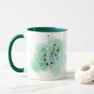 Mug Première F Aquarelle Monogramme Vert Botanique