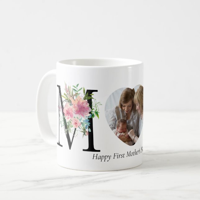 Mug Première Fête des Mères Rose Black Floral Lettres  (Devant gauche)