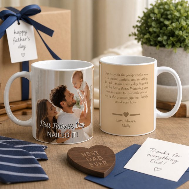 Mug Première fête des Pères Réussi Cadeau personnalisa (Créateur téléchargé)