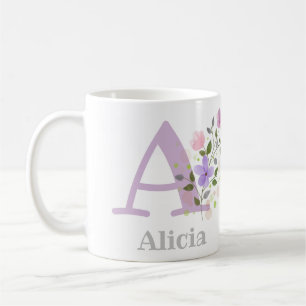 Mug Première initiale plus le nom Abigail avec des fle