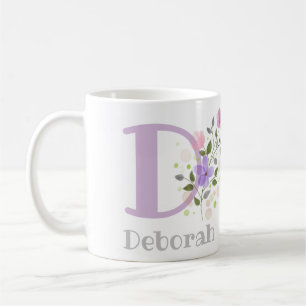 Mug Première initiale plus le nom Deborah avec des fle