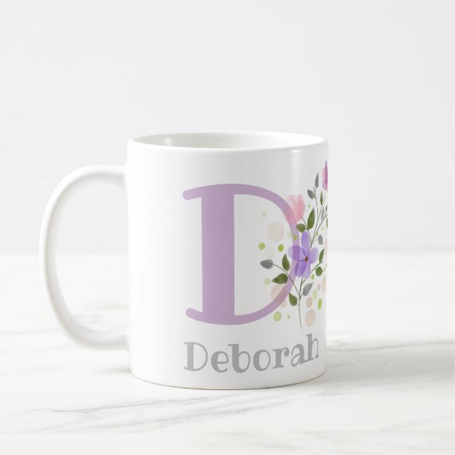 Mug Première initiale plus le nom Deborah avec des fle (Gauche)