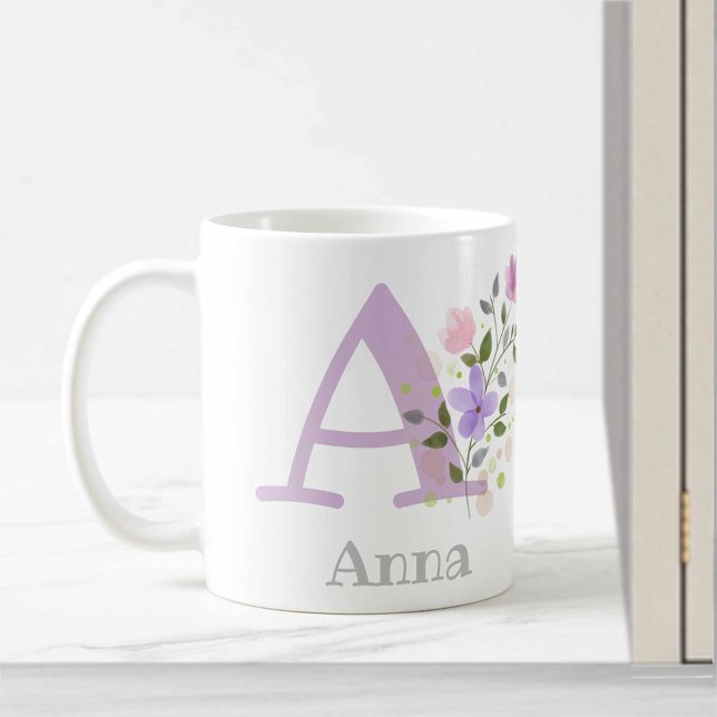 Mug Première initiale Plus Nom Anna avec Fleurs (Créateur téléchargé)