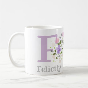 Mug Première initiale plus nom Felicity avec fleurs