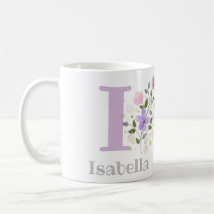 Mug Première initiale plus nom Isabella avec des fleur