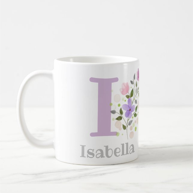 Mug Première initiale plus nom Isabella avec des fleur (Gauche)