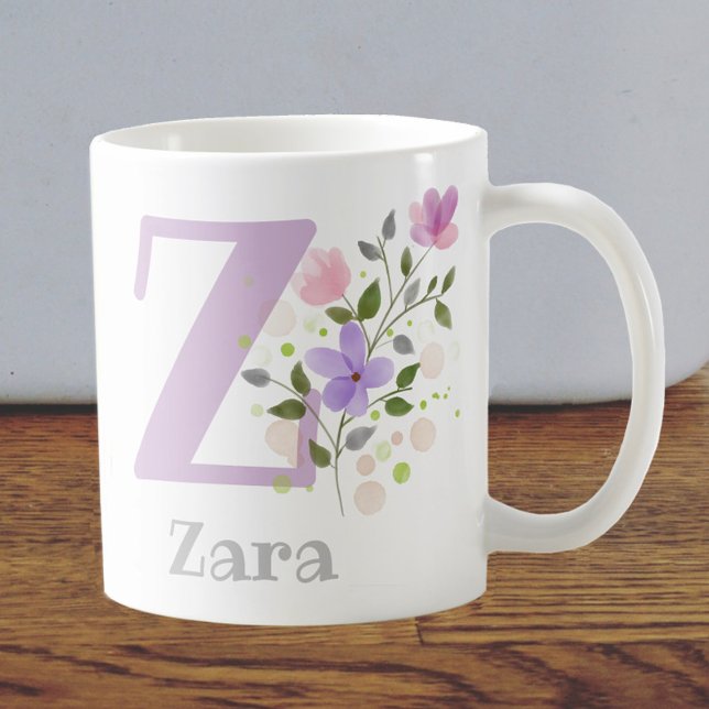 Mug Première initiale plus prénom avec des fleurs (Créateur téléchargé)