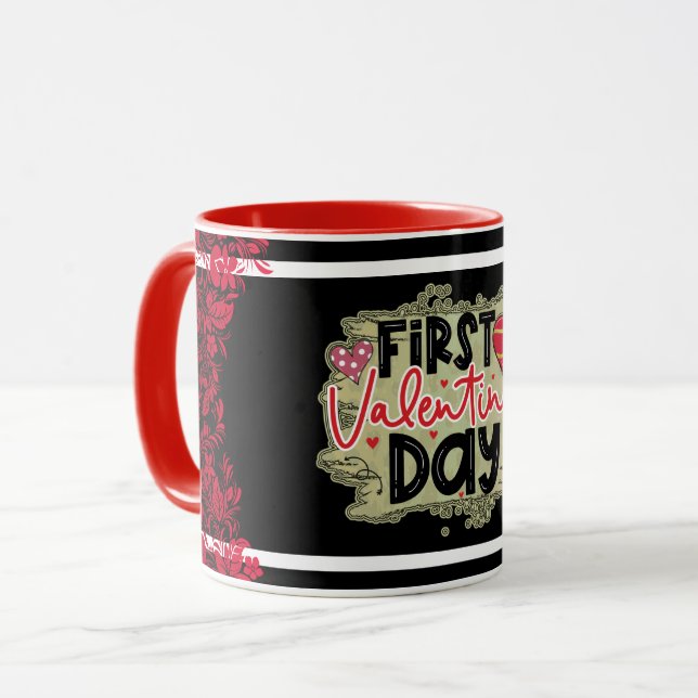 Mug Première Saint Valentin à la mode (Devant gauche)