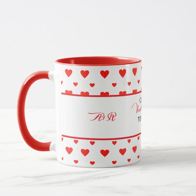 Mug Première Saint-Valentin Ensemble Coeurs rouges Mon (Gauche)