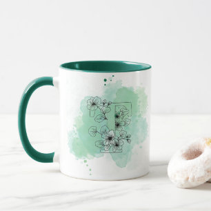 Mug Première T Aquarelle Monogramme Vert Botanique