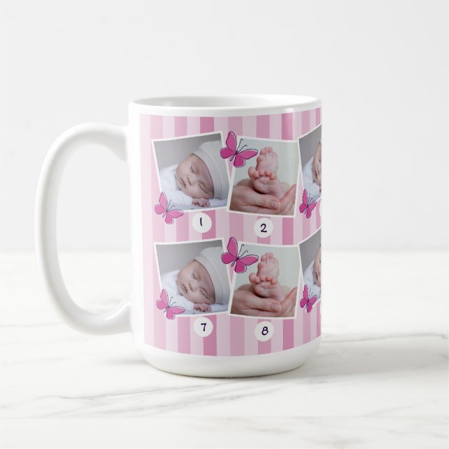 Mug Premiers 12 mois Photo de bébé Collage Papillon ro (Gauche)
