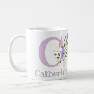 Mug Prénom initial plus nom Catherine avec des fleurs