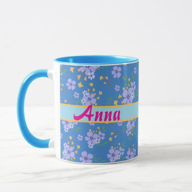 Mug prénom, Toile bleue, vintage (Gauche)