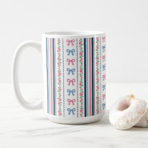 Mug Préparatifs Bleus Rubans Roses Floraux Rayés Coque
