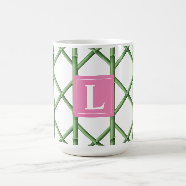Mug Preppy Green Trellis Bamboo Motif Monogramme (Centre)