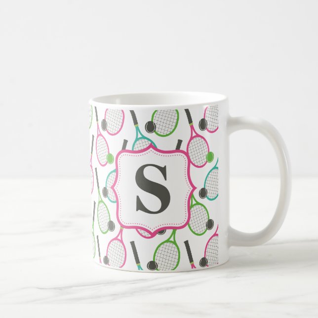 Mug Preppy Pink Green Turquoise Tennis Motif Personnal (Droite)