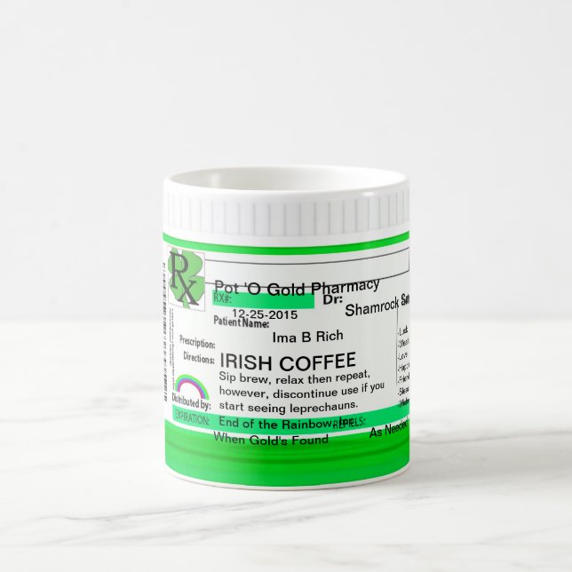 Mug Prescription RX de café irlandais (Centre)