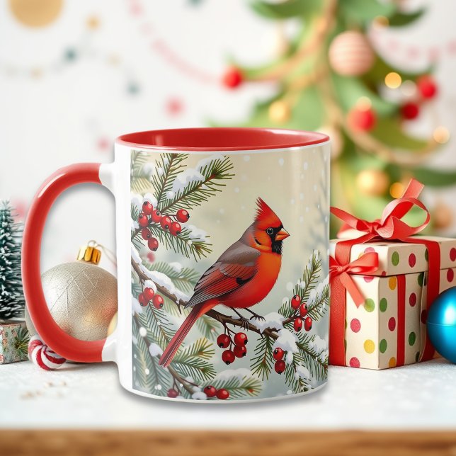 Mug Pretty Christmas Cardinal and Pine Branches (Créateur téléchargé)