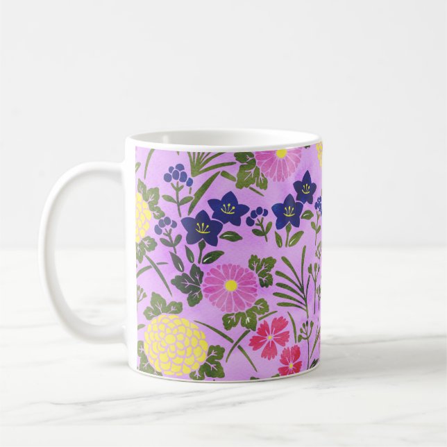 Mug Pretty Purple Vintage Flower Pattern (Gauche)