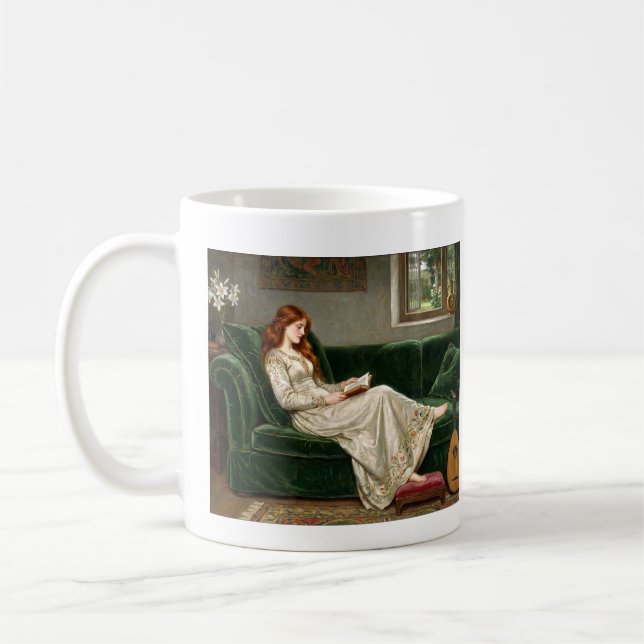 Mug Pretty Red Haired Maiden Reading Book Lover Art (Gauche)