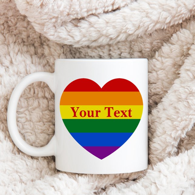 Mug Pride LGBTQ Rainbow Heart drapeau Texte personnali (Créateur téléchargé)