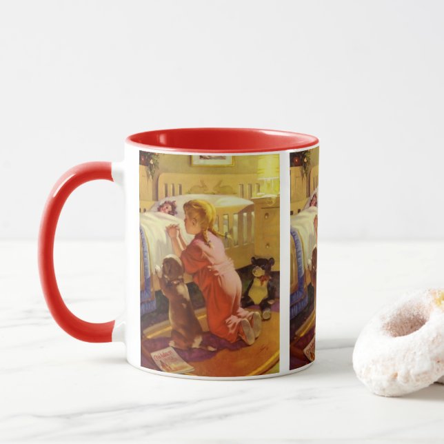 Mug Prières au coucher, Fille avec chiot, Religion Vin (Avec donut)