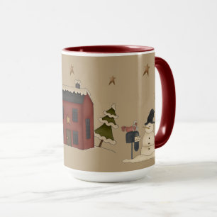 Mug Primitive Red Colonial et Snowman
