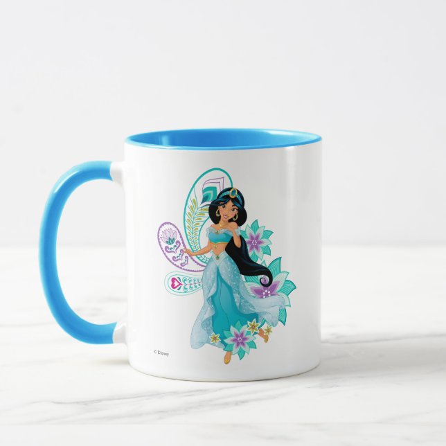 Mug Princesse Jasmine avec plumes et fleurs (Gauche)
