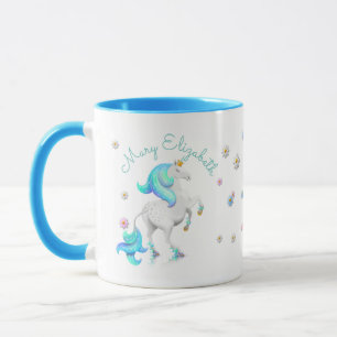 Mug Princesse Unicorne bleu turquoise avec Couronne d'