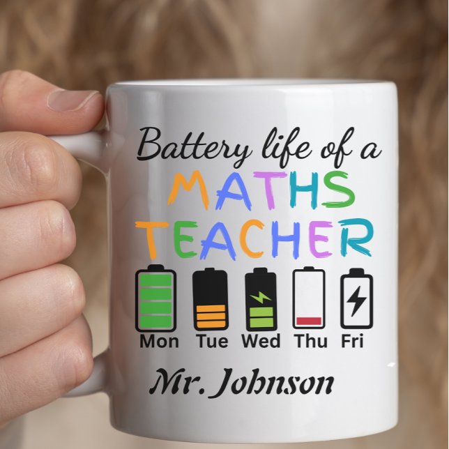 Mug Prof de maths drôle Vie de batterie Nom personnali (Créateur téléchargé)
