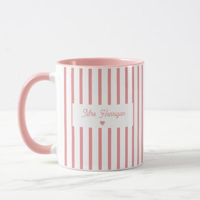 Mug Professeur Monogramme Rayure Rose (Gauche)