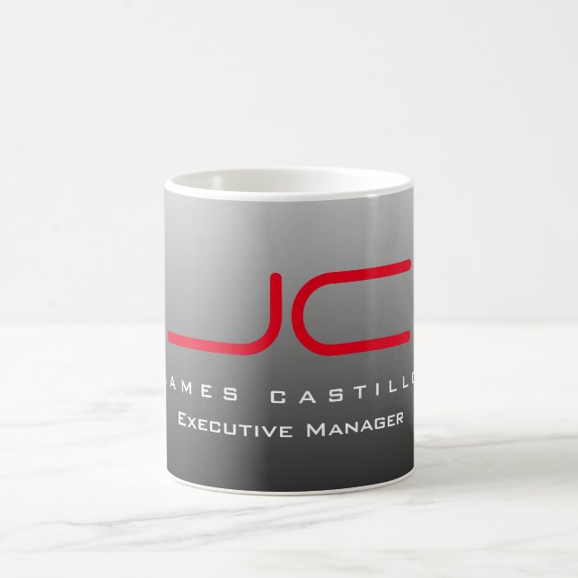 Mug Professionnel moderne Gris Rouge Monogramme (Centre)