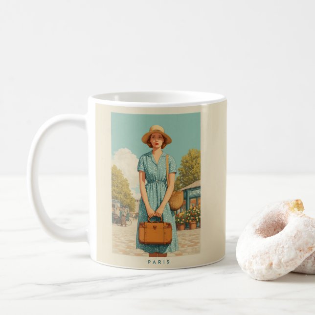 Mug Promenade d'été vintage à Paris (Avec donut)