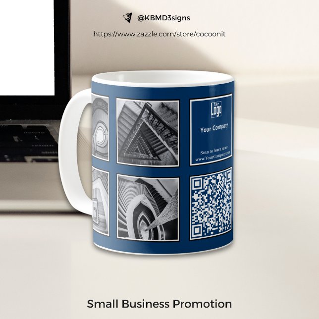 Mug Promotion d'entreprise Photo Collage bleu blanc no (Business Promotion Photo Collage Blue White Black Coffee Mug)