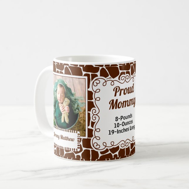 Mug Proud Maman Girafe Print Bébé Photos (Devant gauche)