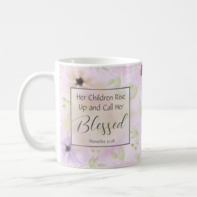 Mug Proverbes 31:28 Écriture religieuse pour maman Flo (Gauche)