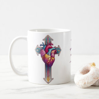Mug Proverbes 3:5-6 Cœur anatomique et croix chrétienn