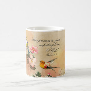 Mug Psaume 36:7 Verse de la Bible, Oiseaux Vintages et