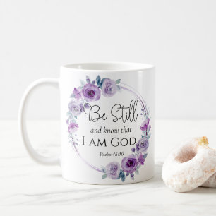 Mug Psaume 46:10 Be Still and Know Bible Purple Floral
