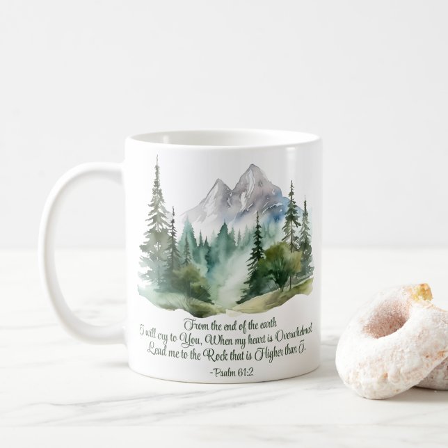 Mug Psaume 61:2 Conduis-moi au Rocher Montagne des Écr (Avec donut)