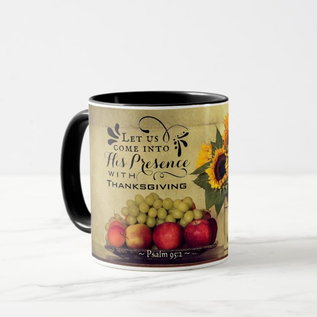 Mug Psaume 95:2 En sa présence avec Thanksgiving (Devant gauche)
