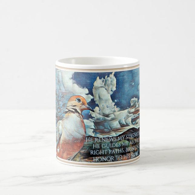 Mug Psaumes 23:3 Verset biblique avec colombe (Centre)