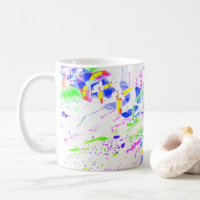 Mug Psychedelic Neon Abstract Kaleidoscope Art  (Avec donut)