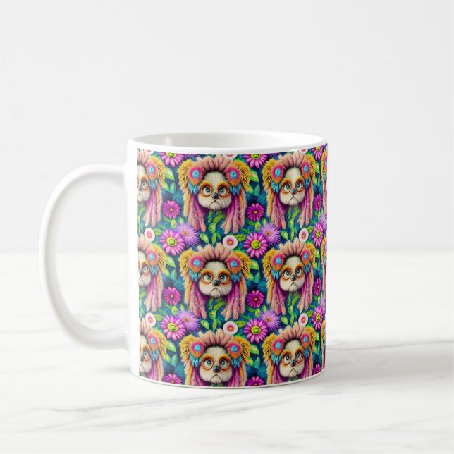 Mug Psychédélique Hippie Chiot Super Douche Rideau (Gauche)