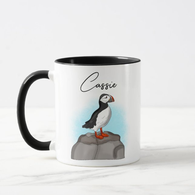 Mug Puffin personnalisé sur un rocher (Gauche)