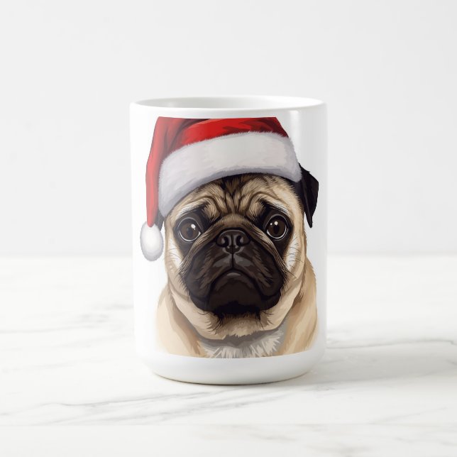 Mug Pug Dog Santa Hat Merry Christmas Art (Centre)